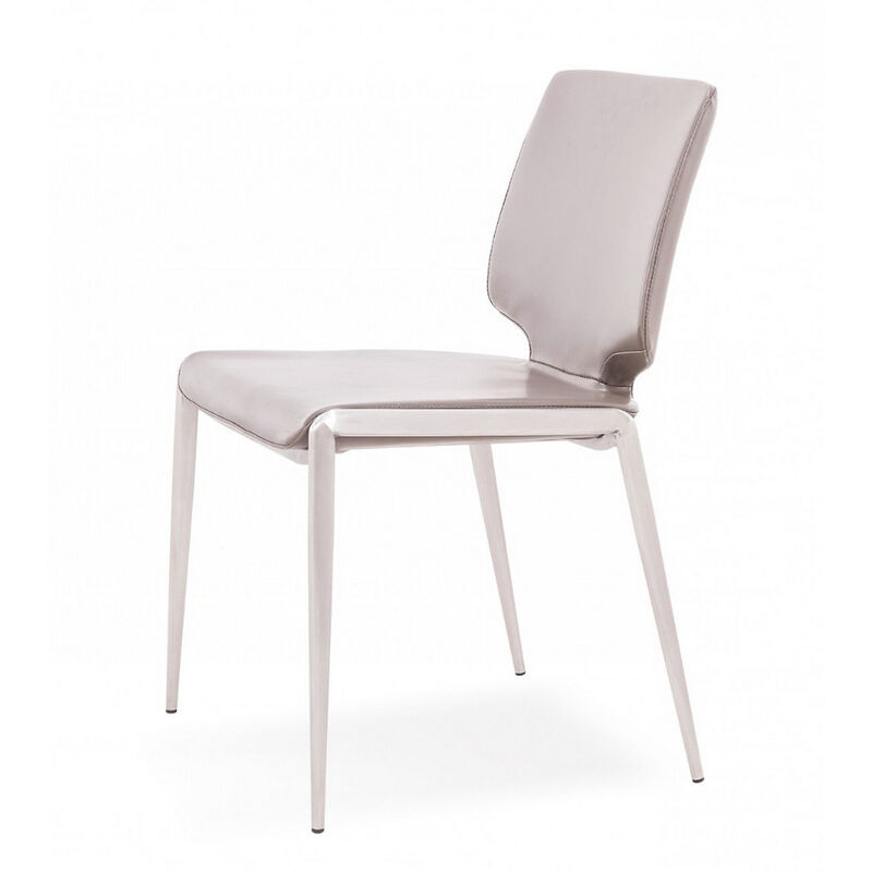 Cid Fiji 18 Inch Stackable Dining Chair, Set of 2, Light Gray Vegan Leather-Benzara