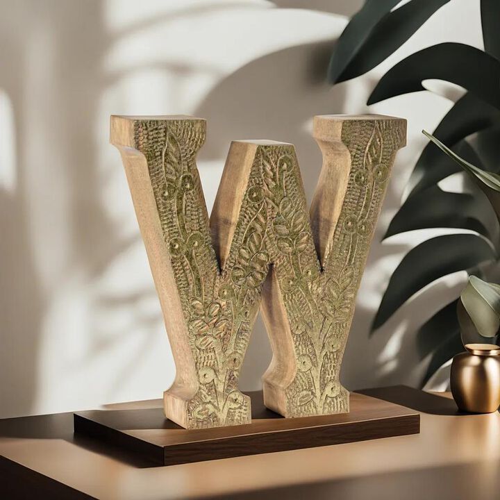 Vintage Natural Gold Handmade Eco-Friendly "W" Alphabet Letter Block For Wall Mount & Table Top Décor