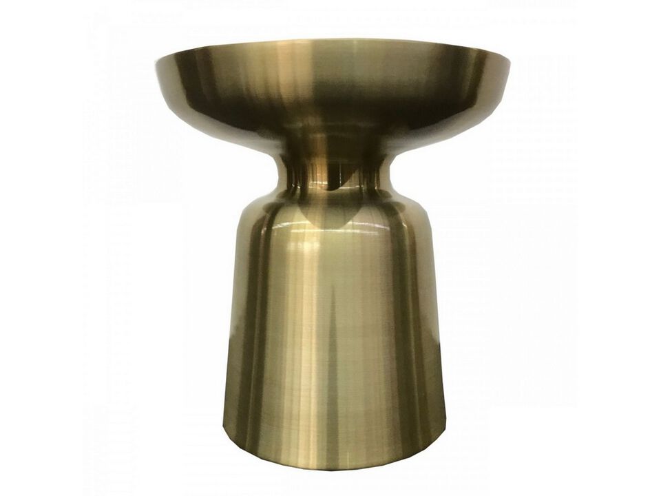 17 Inch Mushroom Shaped Metal End Table, Pedestal Base, Brass-Benzara