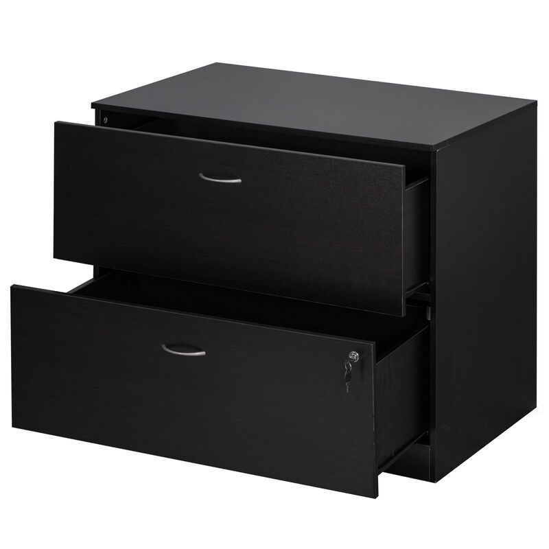 30-Inch White Wooden Lateral File Cabinet with Two Spacious Drawers, One Lockable - Suitable for Home Office, Offering Ample Space for Documents, Supplies, and Printer Stand Needs