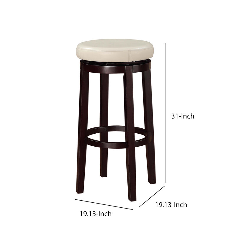 Fabric Upholstered Bar Stool with Slanted Legs, Brown and White - Benzara