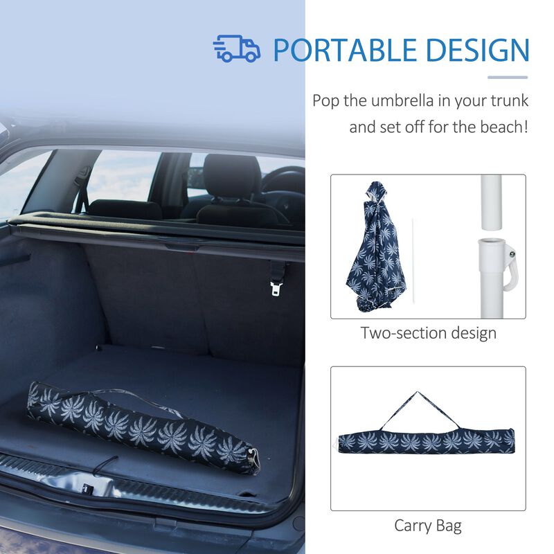 Blue Coconut Palm Cabana: 6.5' Quick Beach Umbrella, UV50+ Sun-Shade with Sandbags
