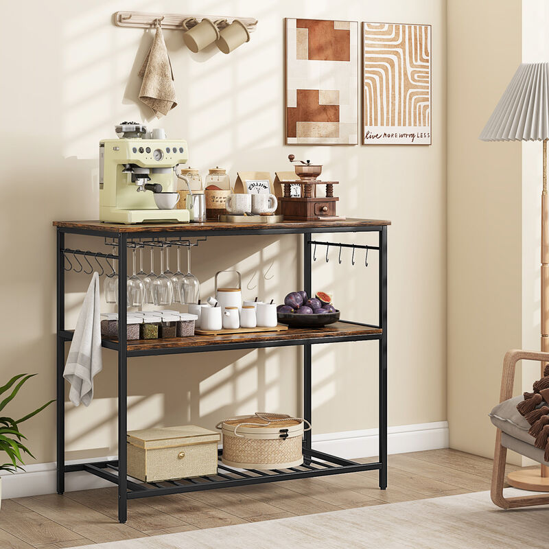 3 Shelves Kitchen Island Industrial Prep Table with Bottom Wine Rack