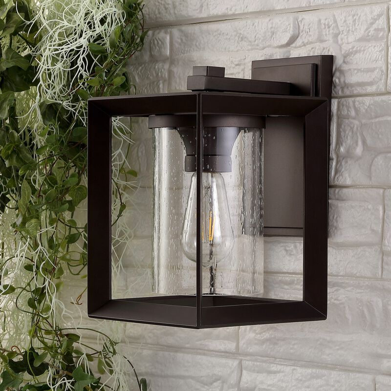 Vaughn 1-Light Iron/Glass Modern Rustic Cube LED Outdoor Sconce