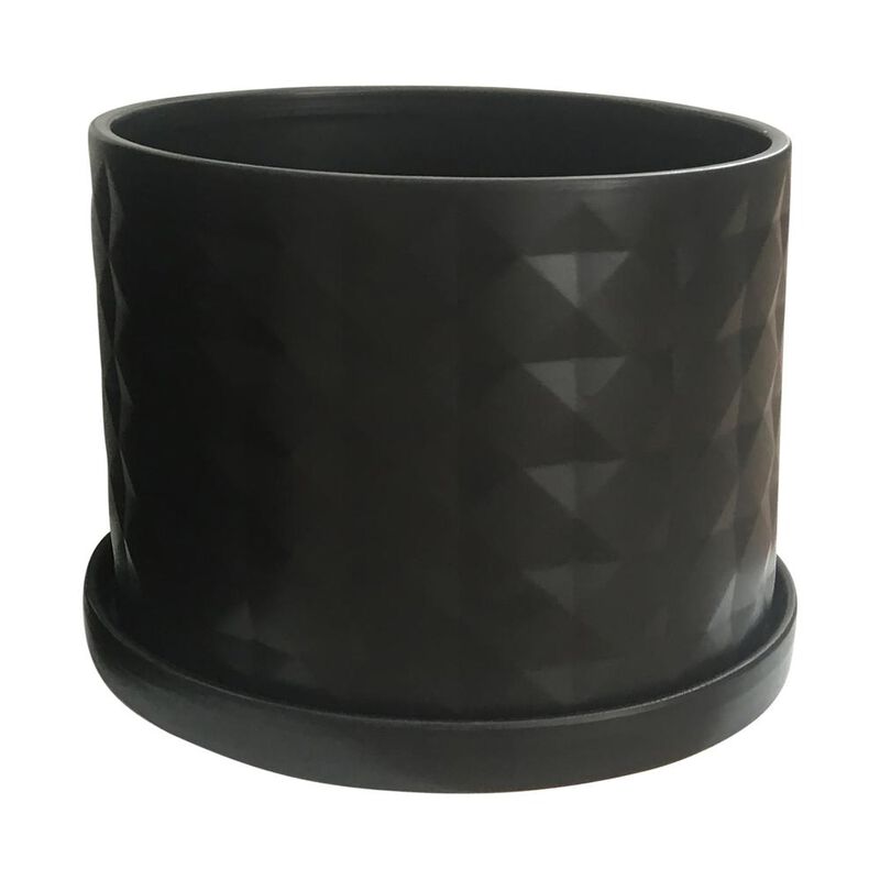 Sagebrook Home S/2 10/12 Diamond Planter W/ Saucer, Black