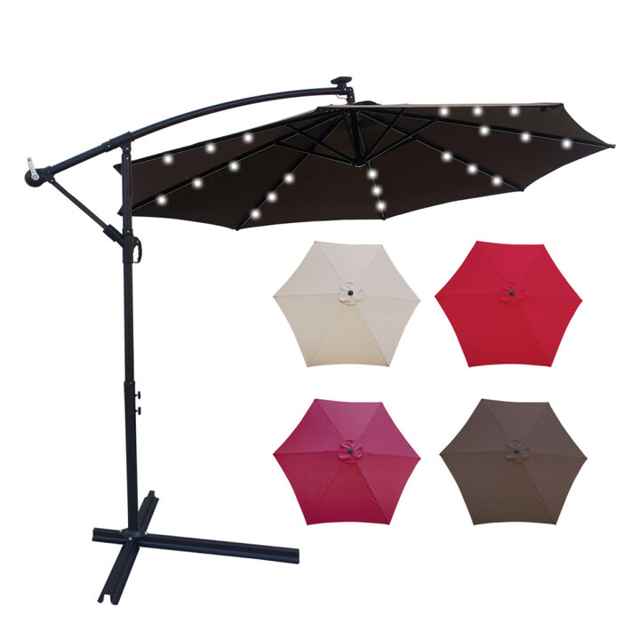 10 FT Outdoor Patio Umbrella Solar Powered LED Lighted Sun Shade Market Waterproof 8 Ribs