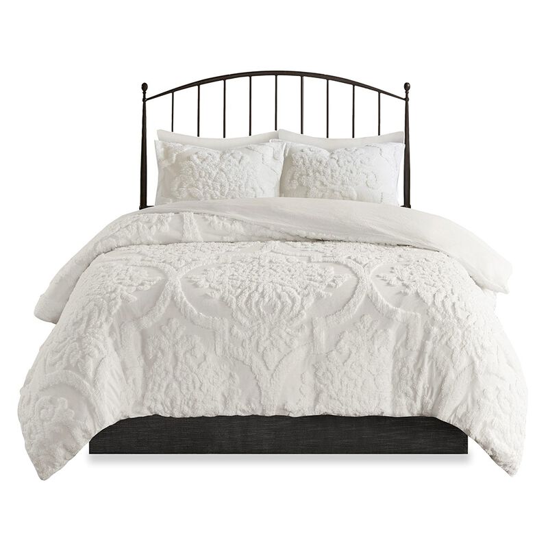 Gracie Mills Fitzpatrick 3 piece Tufted Cotton Chenille Damask Duvet Cover Set