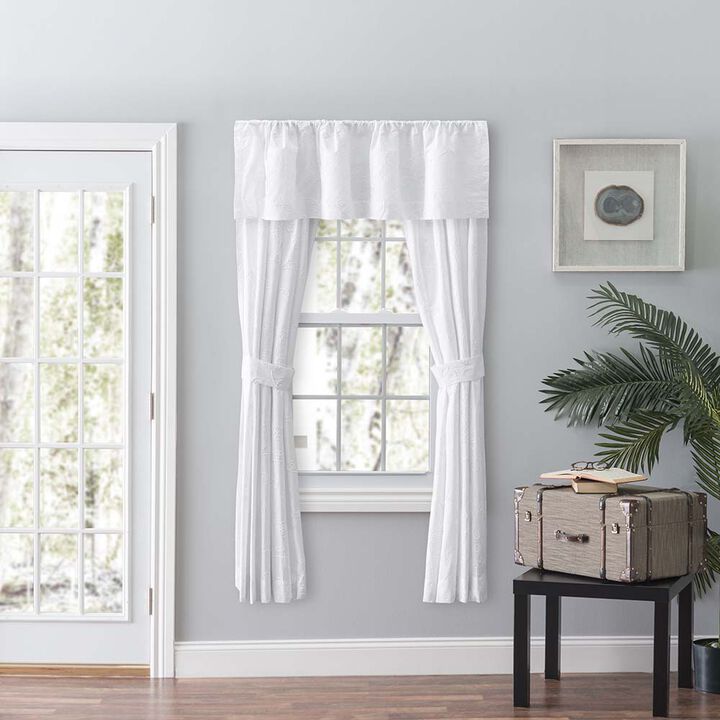 Ellis Eva Candlewick Floral High Quality Embroidery Tailored Panel Pair 3" Rod Pocket 56"x84" White