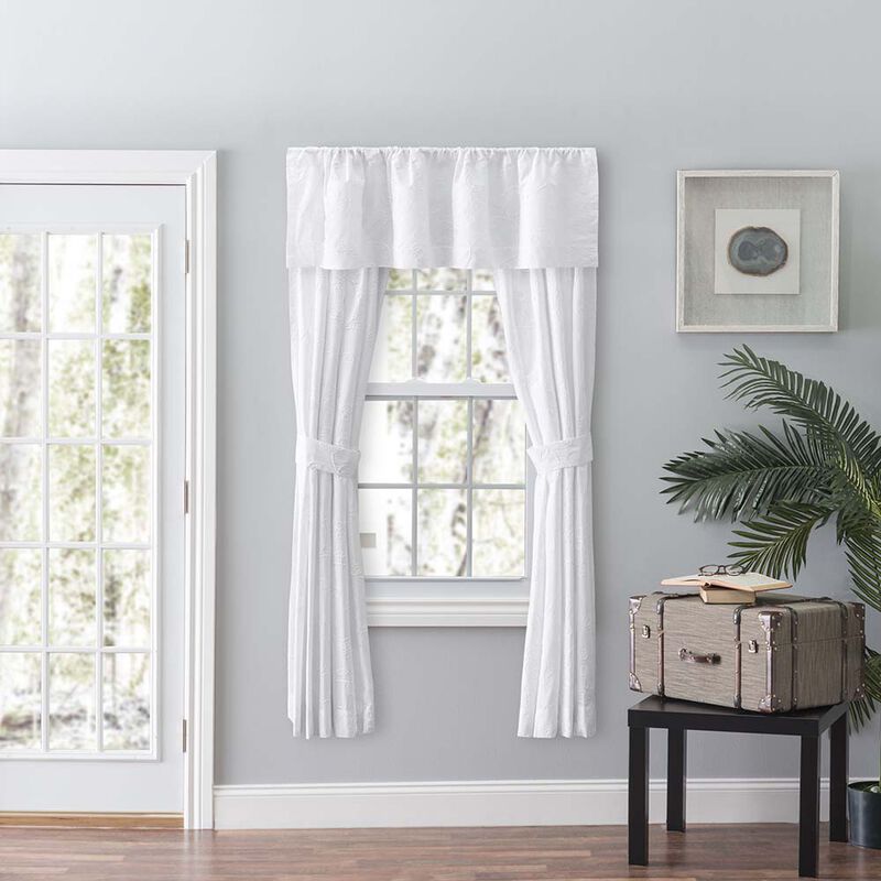 Ellis Eva Candlewick Floral High Quality Embroidery Tailored Panel Pair 3" Rod Pocket 56"x84" White