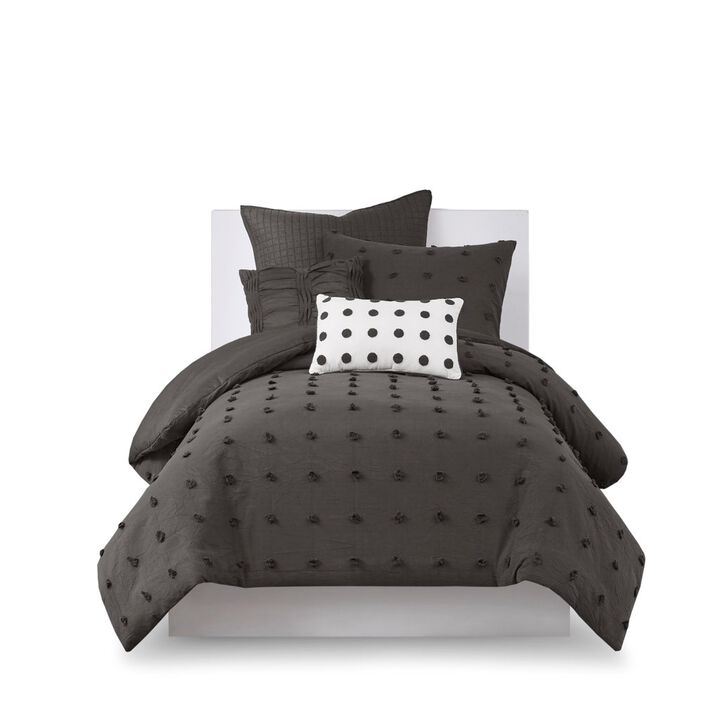 Gracie Mills Grady Elegance Defined Cotton Jacquard Comforter Set with Euro Shams and Throw Pillows