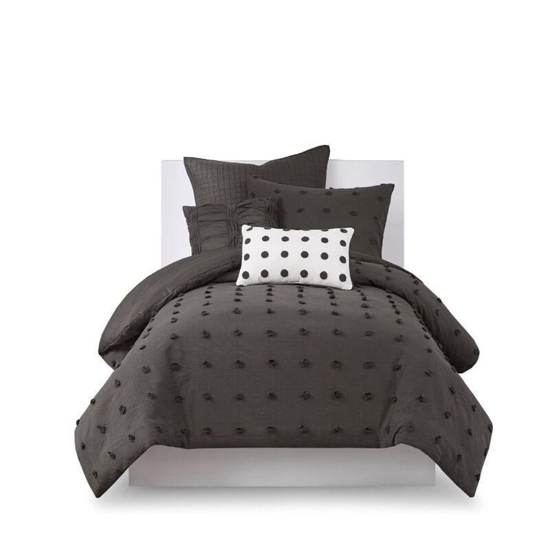 Gracie Mills Grady Elegance Defined Cotton Jacquard Comforter Set with Euro Shams and Throw Pillows