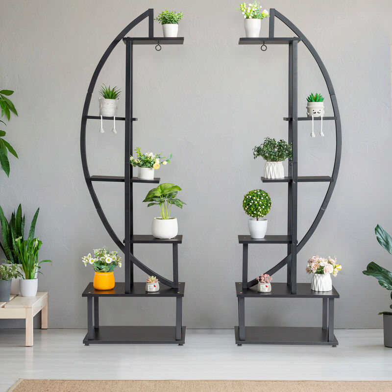 6-Tier Half Moon Plant Stand Set of 2, Outdoor & Indoor Flower Display