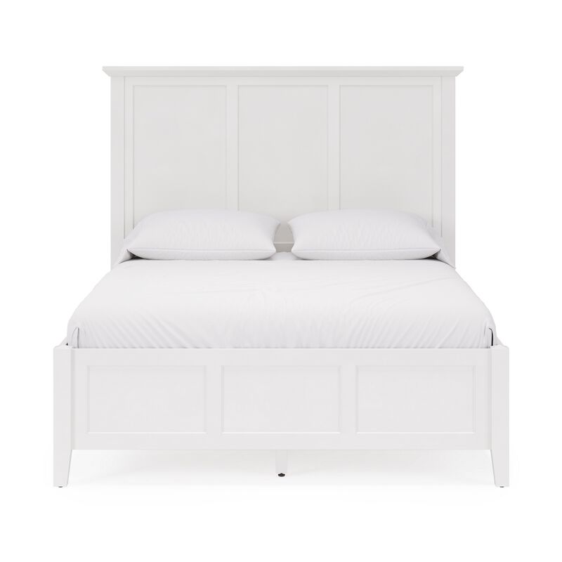 Fritz Queen Size Bed, Three Panel Design, Beveled Top, Brilliant White Wood - Benzara
