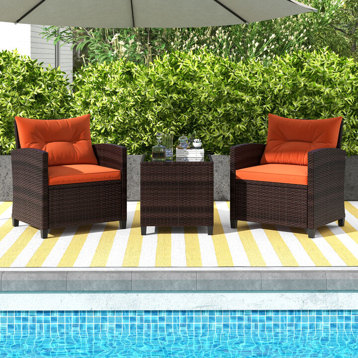 3 Pcs Patio Rattan Furniture Set Cushioned Conversation Set Coffee Table