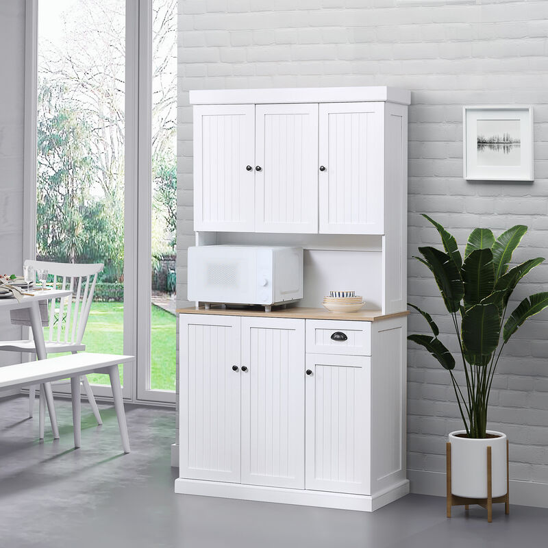 71" Modern Freestanding Kitchen Pantry Cabinet with Adjustable Shelves & Drawer