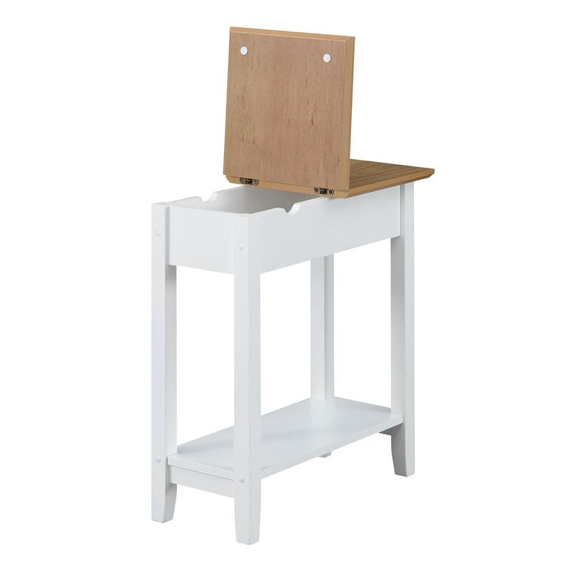 Convenience Concepts American Heritage Flip Top End Table With Charging Station, Driftwood/White
