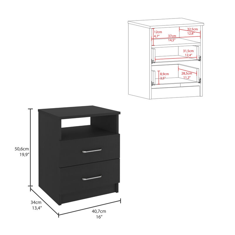 Streamdale Napoles Nightstand, Superior Top, Two Drawers, One Shelf