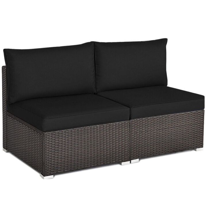Hivvago 2 Pieces Patio Rattan Armless Sofa Set with 2 Cushions and 2 Pillows