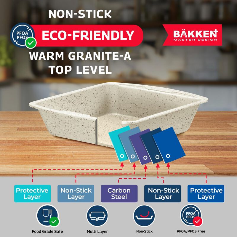 Bakken Master 38 Piece Granite Cookware and Bakeware Set – Nonstick Granite Coating, Pots and Pans with Detachable Handles and Tempered Glass Lids, 6-piece Bakeware set, 12-piece Mixing Bowls