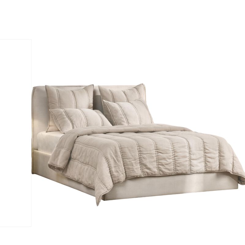 Rawi Queen Quilt, Beige Sustainable Channel Stitch Ramie and Cotton - Benzara