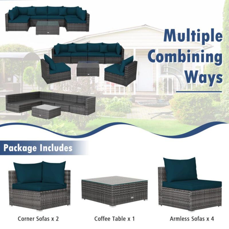 Hivvago 7 Pieces Patio Rattan Furniture Set with Sectional Sofa Cushioned