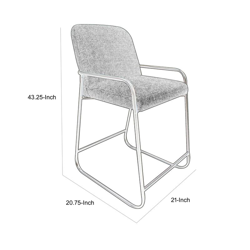 Suze Counter Height Chair, Arched Back, Black, Cognac Brown Faux Leather - Benzara