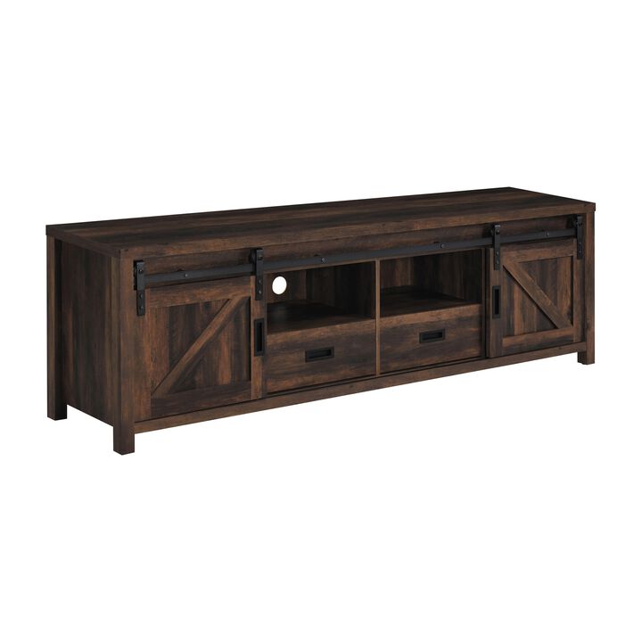 Sem 79 Inch TV Media Entertainment Console, 2 Drawers, Dark Brown Finish-Benzara