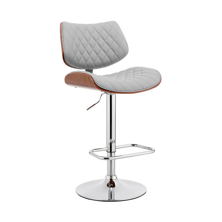 Leland Adjustable Gray Faux Leather and Chrome Finish Stool