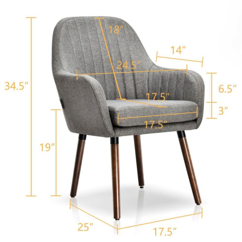 Hivvago Set of 2 Fabric Upholstered Accent Chairs with Wooden Legs