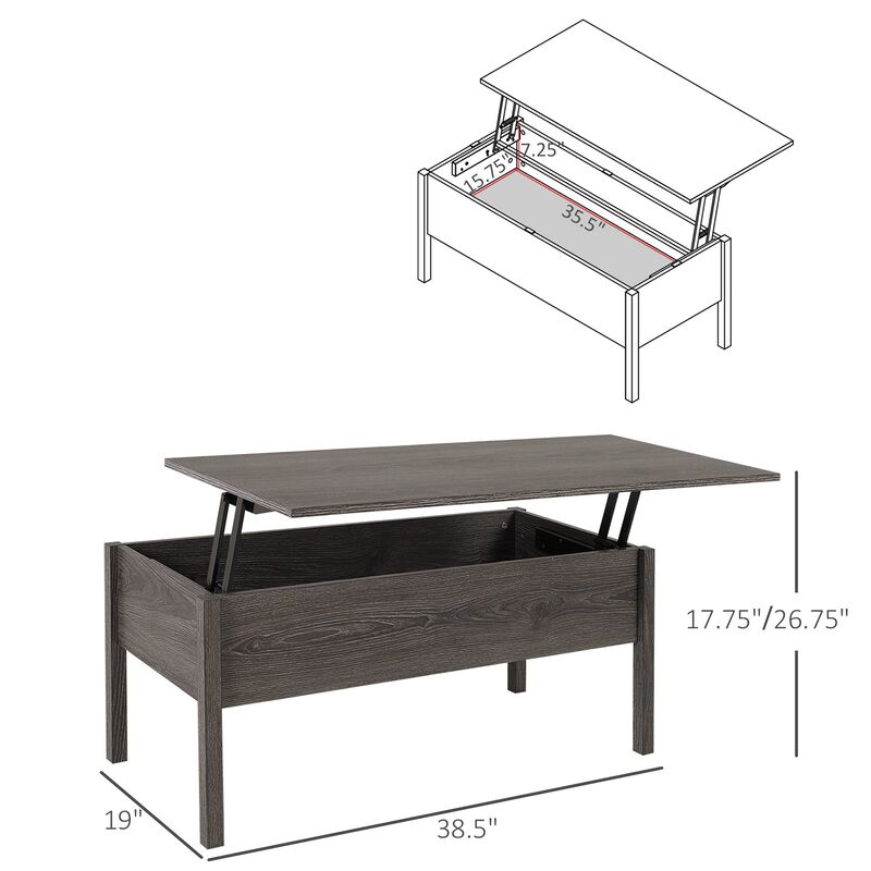 Chic Storage Surface: Light Grey Woodgrain Lift Top Coffee Table
