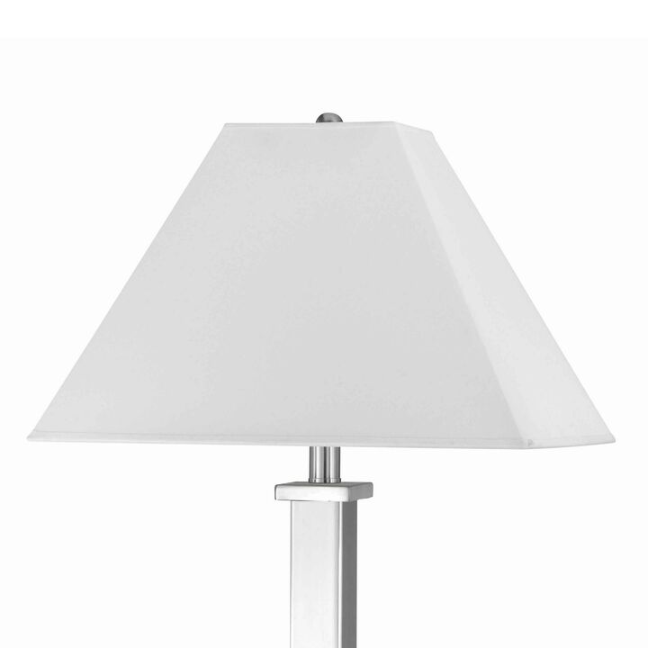 Trapezoid Shade Table Lamp with Metal Base and 2 USB Ports,White and Chrome-Benzara