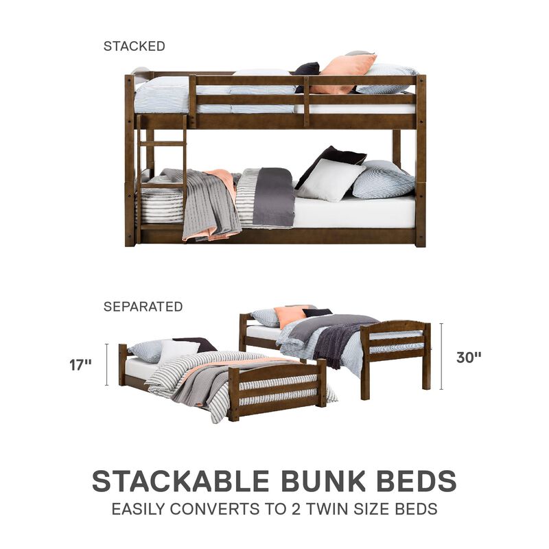 DHP Sierra Convertible Twin over Twin Bunk Bed with Safety Railings