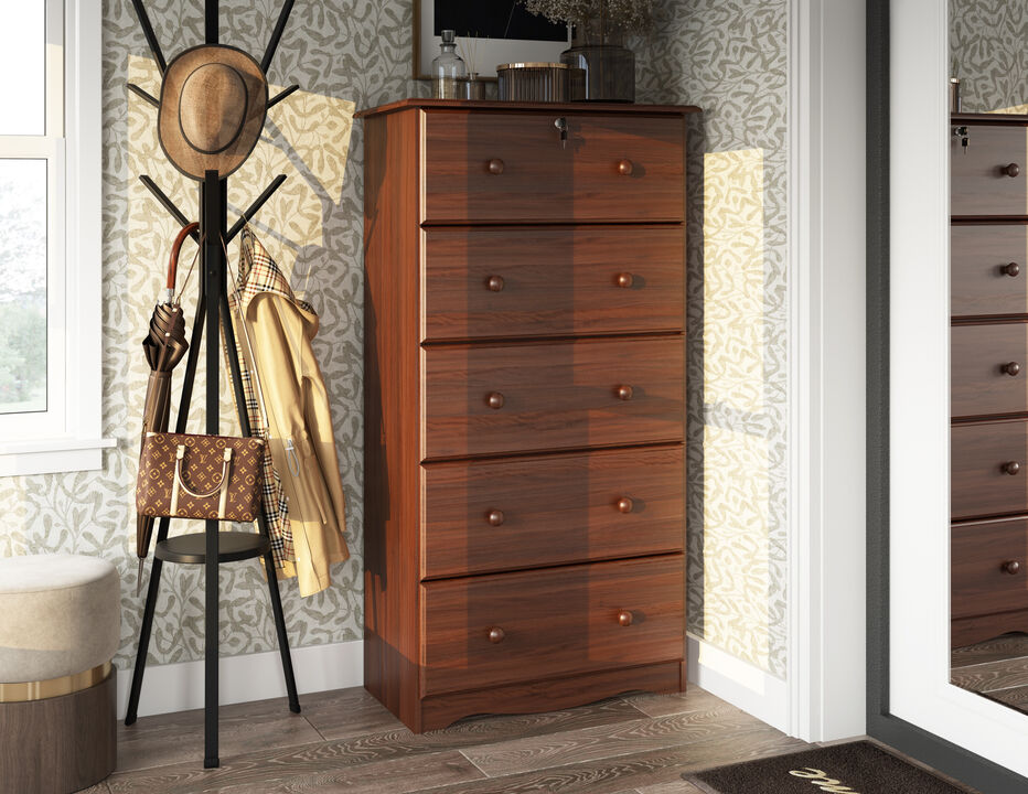 100% Solid Wood 5-Jumbo Drawer Chest with Lock