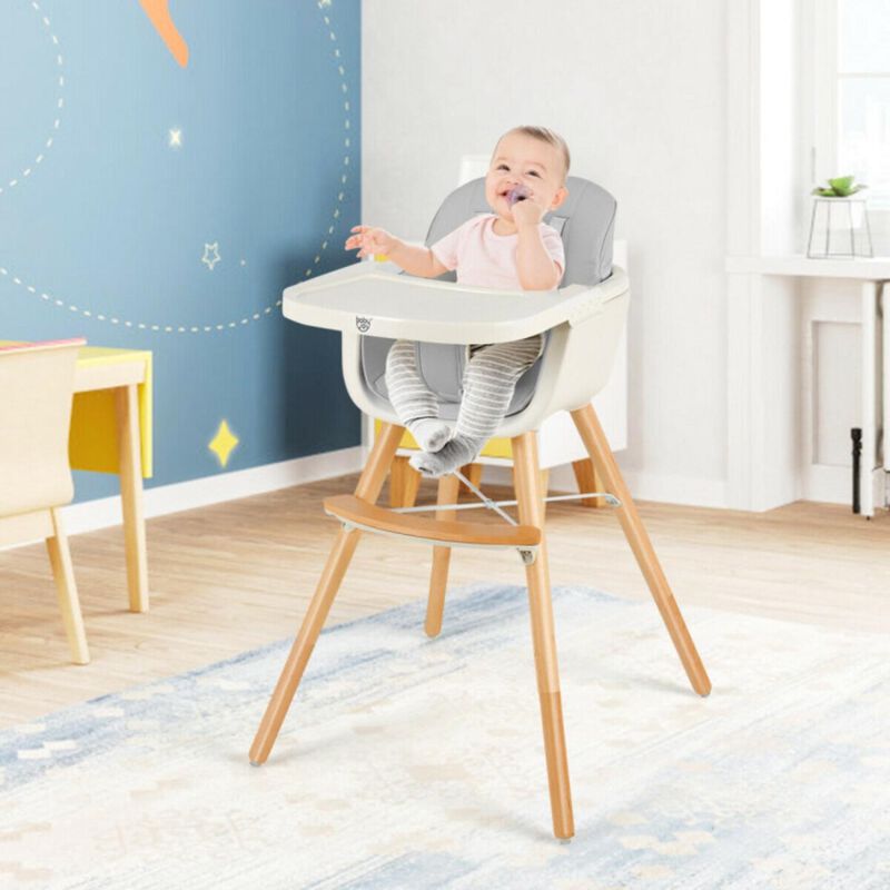 Hivvago 3-in-1 Convertible Wooden High Chair with Cushion