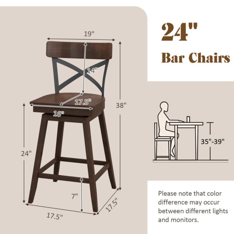 Hivvago Set of 2 Wooden Swivel Bar Stools with Open X Back and Footrest