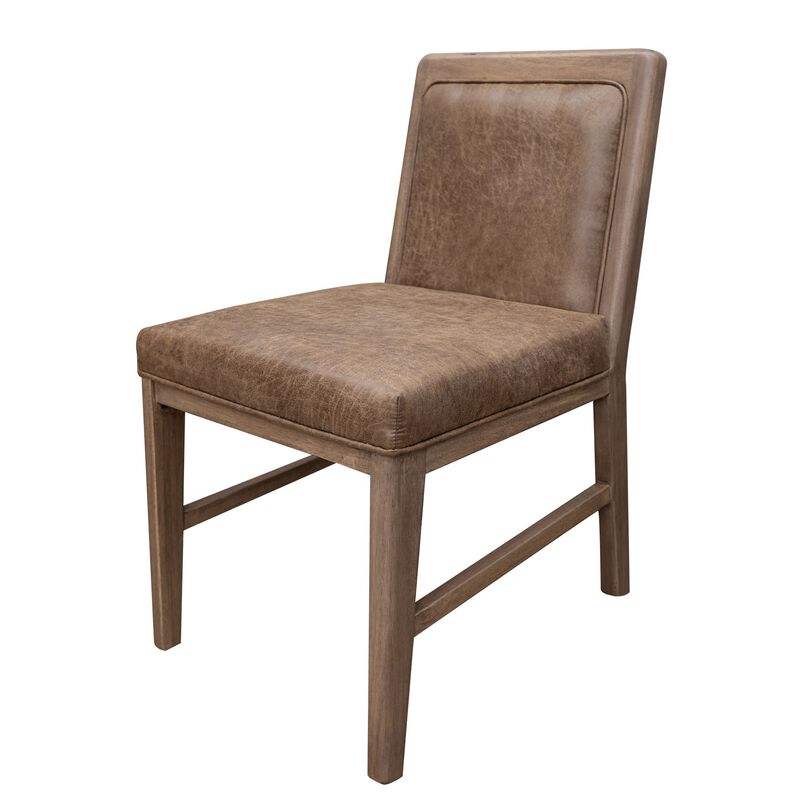 Okai Dining Side Chair Set of 2, Brown Upholstered Padded, Solid Wood