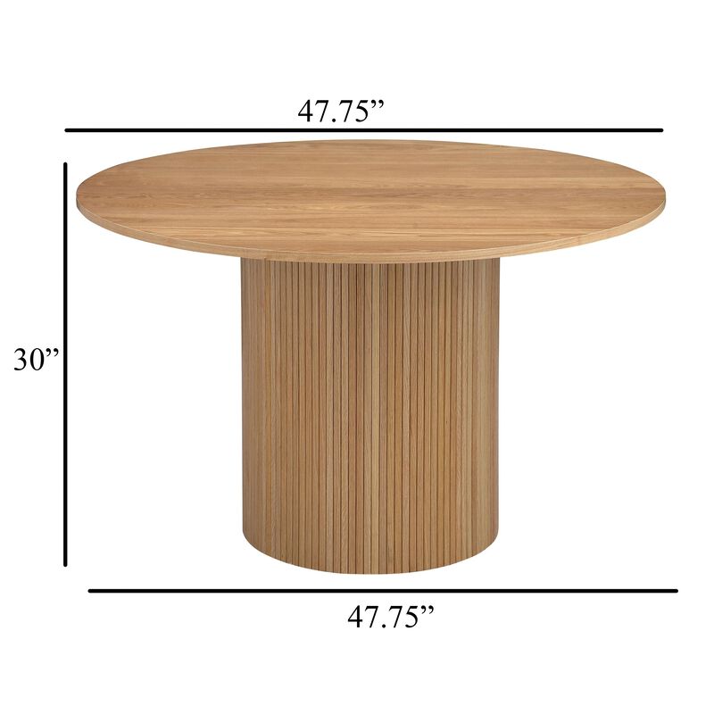Bradd Dining Table with Natural Brown Wood Details, 48 Inch Round - Benzara
