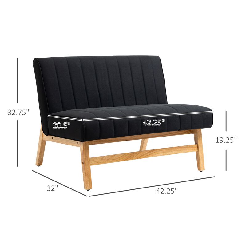 Black Compact Seating: 42" 2-Seater Loveseat with Rubber Wood Legs