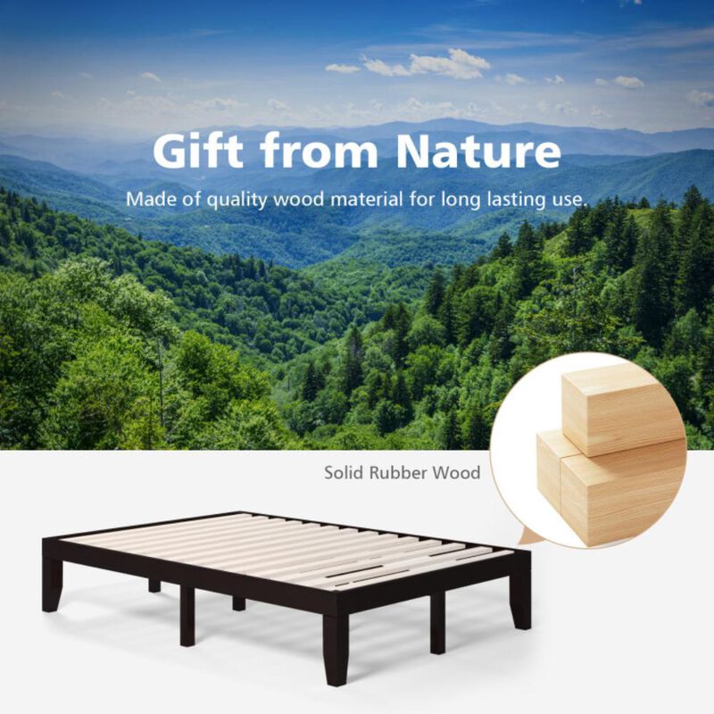 Hivvago 14 Inch Full Size Rubber Wood Platform Bed Frame with Wood Slat Support