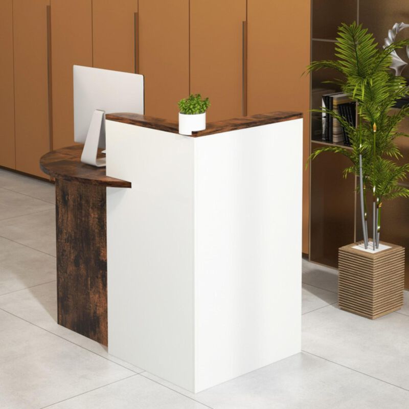 Hivvago Front Reception Office Desk with Open Shelf and Lockable Drawer