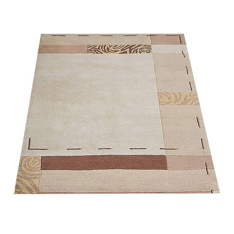 RUGSOTIC CARPETS HAND TUFTED WOOL ECO-FRIENDLY AREA RUGS  - 4'x6', Rectangle Shape, Beige, Geometric Modern Design, High Pile Thick Handmade Anti Skid Area Rugs for Living Room, Bed Room (K09088)