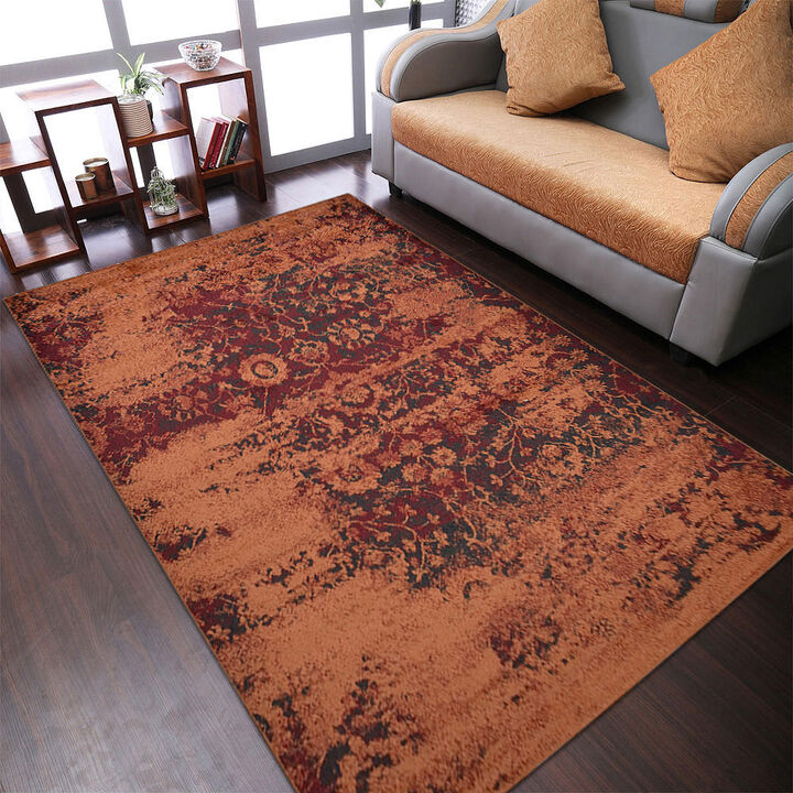 RUGSOTIC CARPETS MACHINE MADE HEATSET POLYPROPYLENE AREA RUGS  - 6'7''x9', Rectangle Shape, Orange Color, Contemporary Modern Design, Midium Pile Machine Made Area Rugs (M00034)