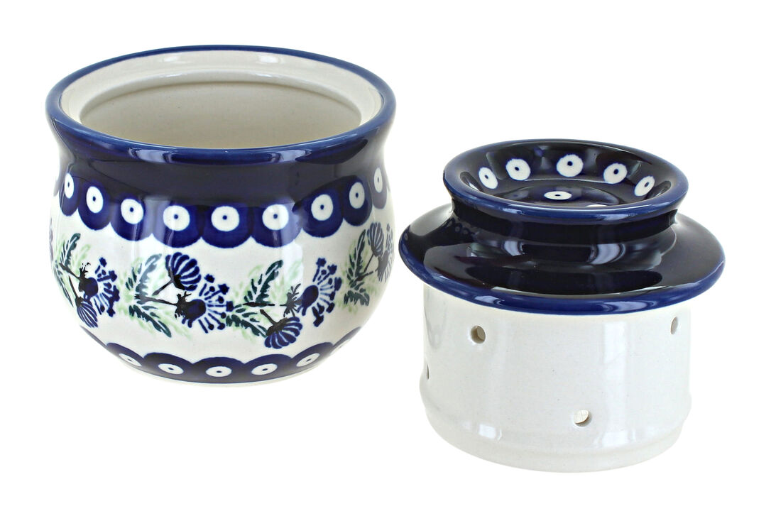Blue Rose Polish Pottery Country Meadow French Butter Dish
