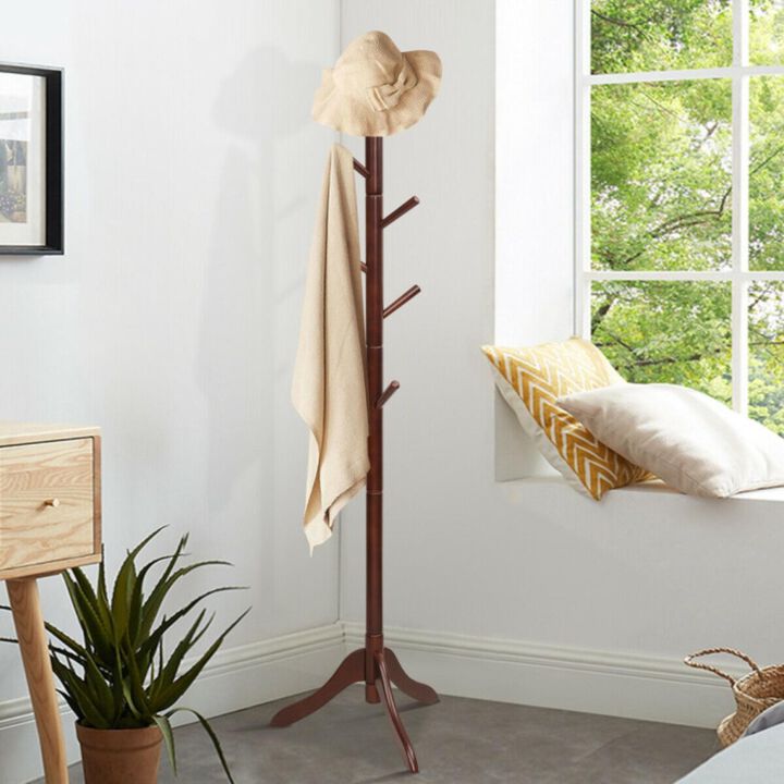 Hivvago Adjustable Wooden Tree Coat Rack with 8 Hooks