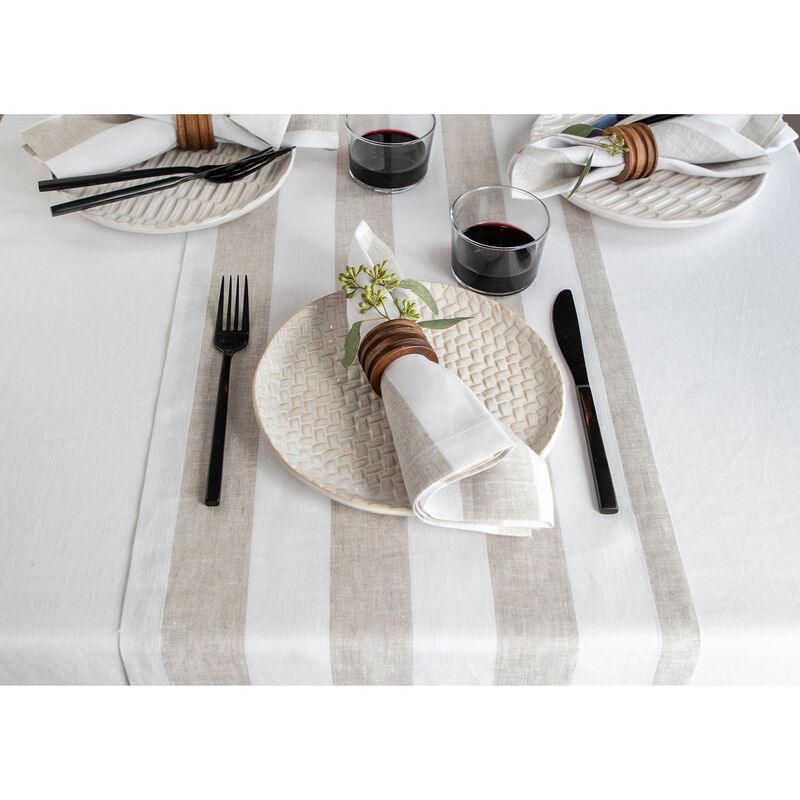 Solino Home 100% Pure Linen Table Runner | Cabana Stripe for Thanksgiving, Christmas