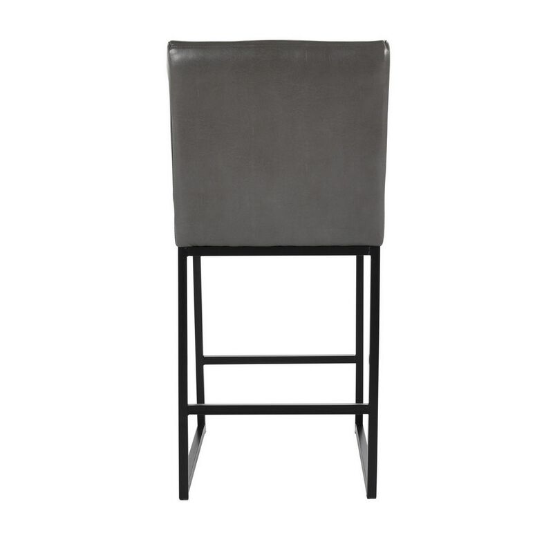 Vinn 26 Inch Modern Counter Stool, Channel Tufted, Vegan Faux Leather, Gray - Benzara