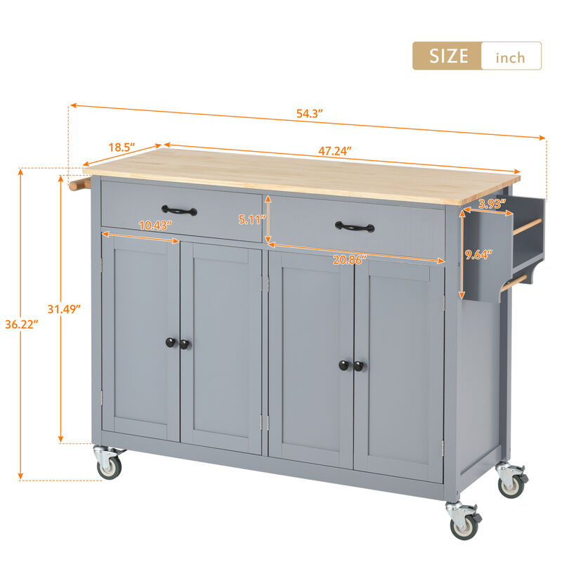 Streamdale Portable Kitchen Island Cart with Wheels, 54.3", Grey Blue