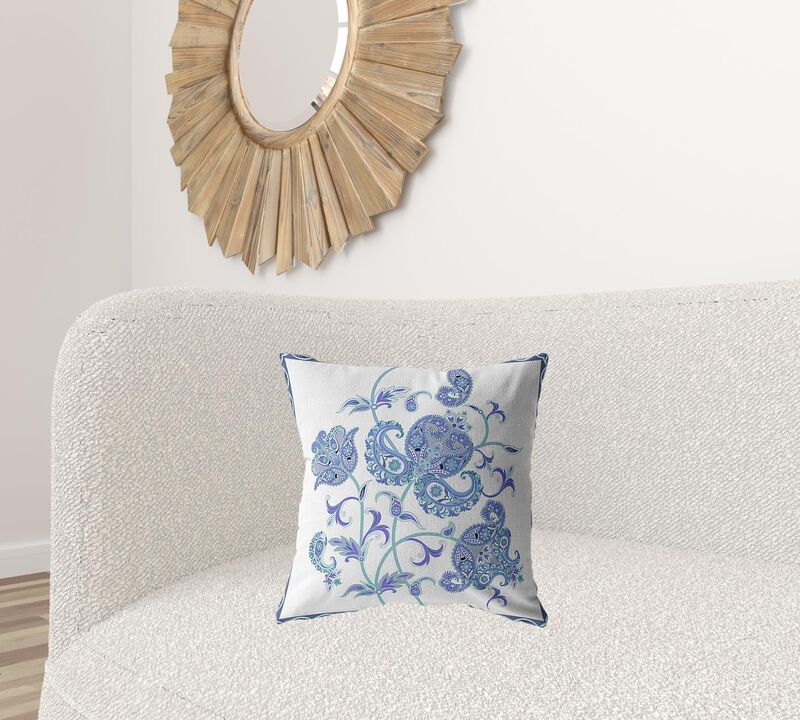 Hivvago 18"Blue White Wildflower Zippered Suede Throw Pillow