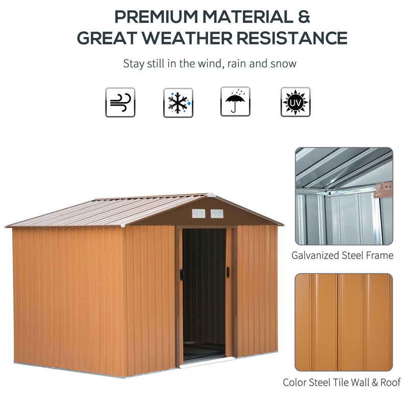 Brown Yard Organizer: 9'x6' Metal Storage Shed with Sliding Doors