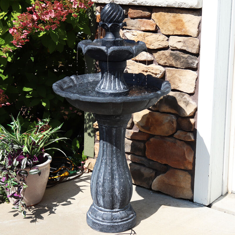 Sunnydaze Arcade Resin Outdoor 2-Tier Solar Fountain with Battery